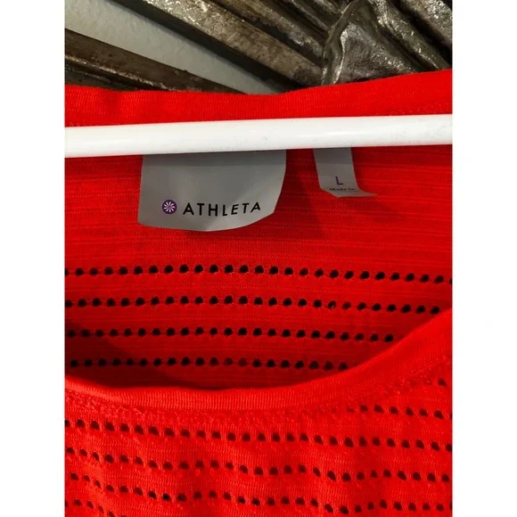 Athleta Orange Coral Limitless Mesh Crew Pullover Workout Cover Size Large - Picture 2 of 6